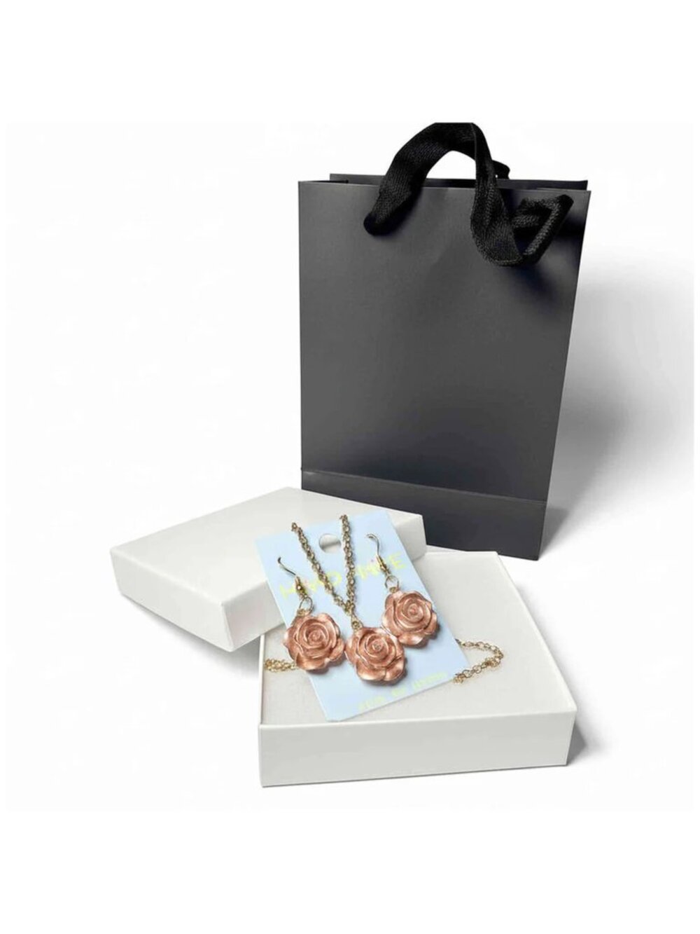 Champagne Rose Necklace & Matching Earrings Romantic Jewelry Gift Set